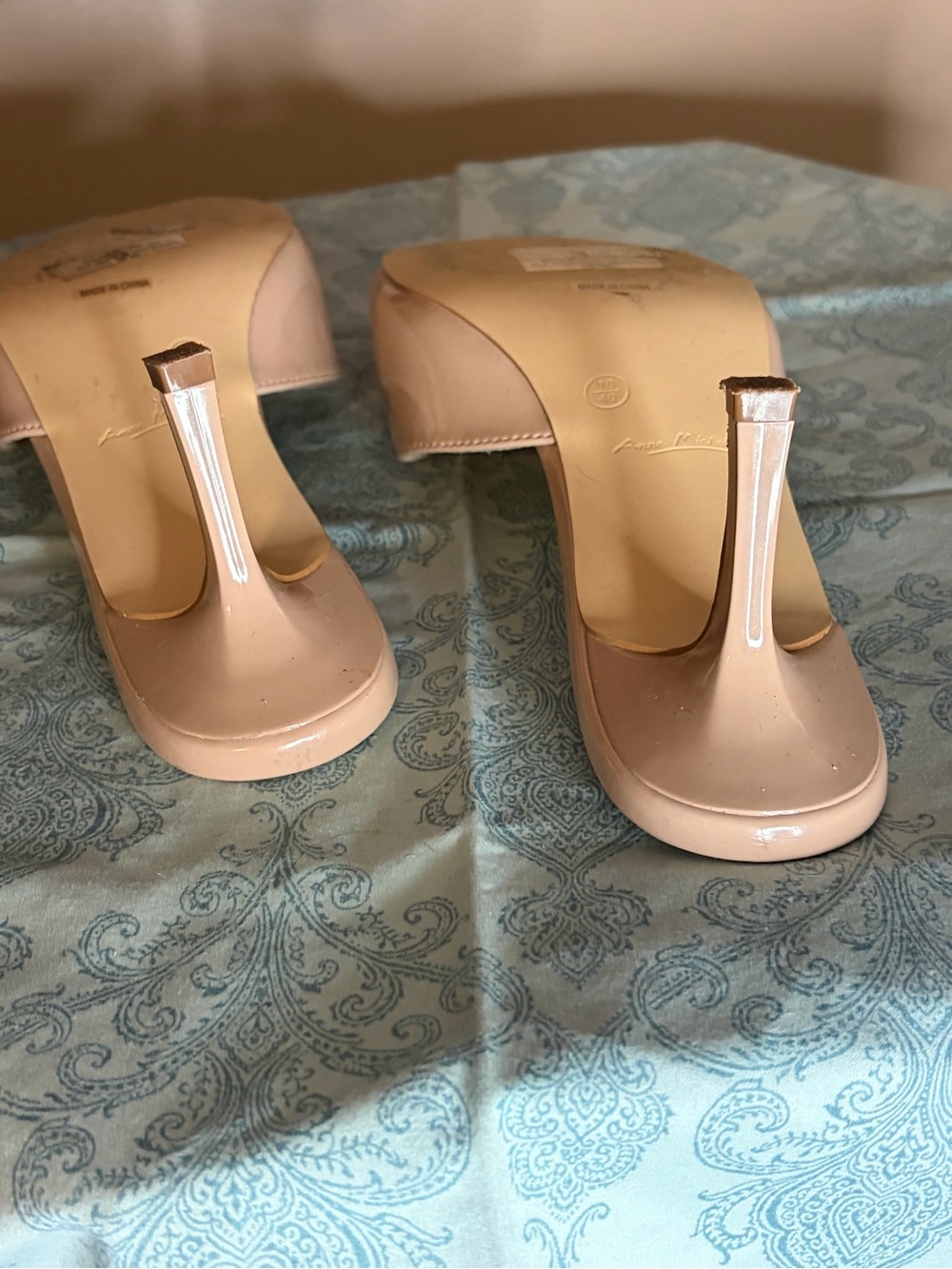Anne Michelle Beige Slip-On Square Toe Mules - Picture 6 of 7